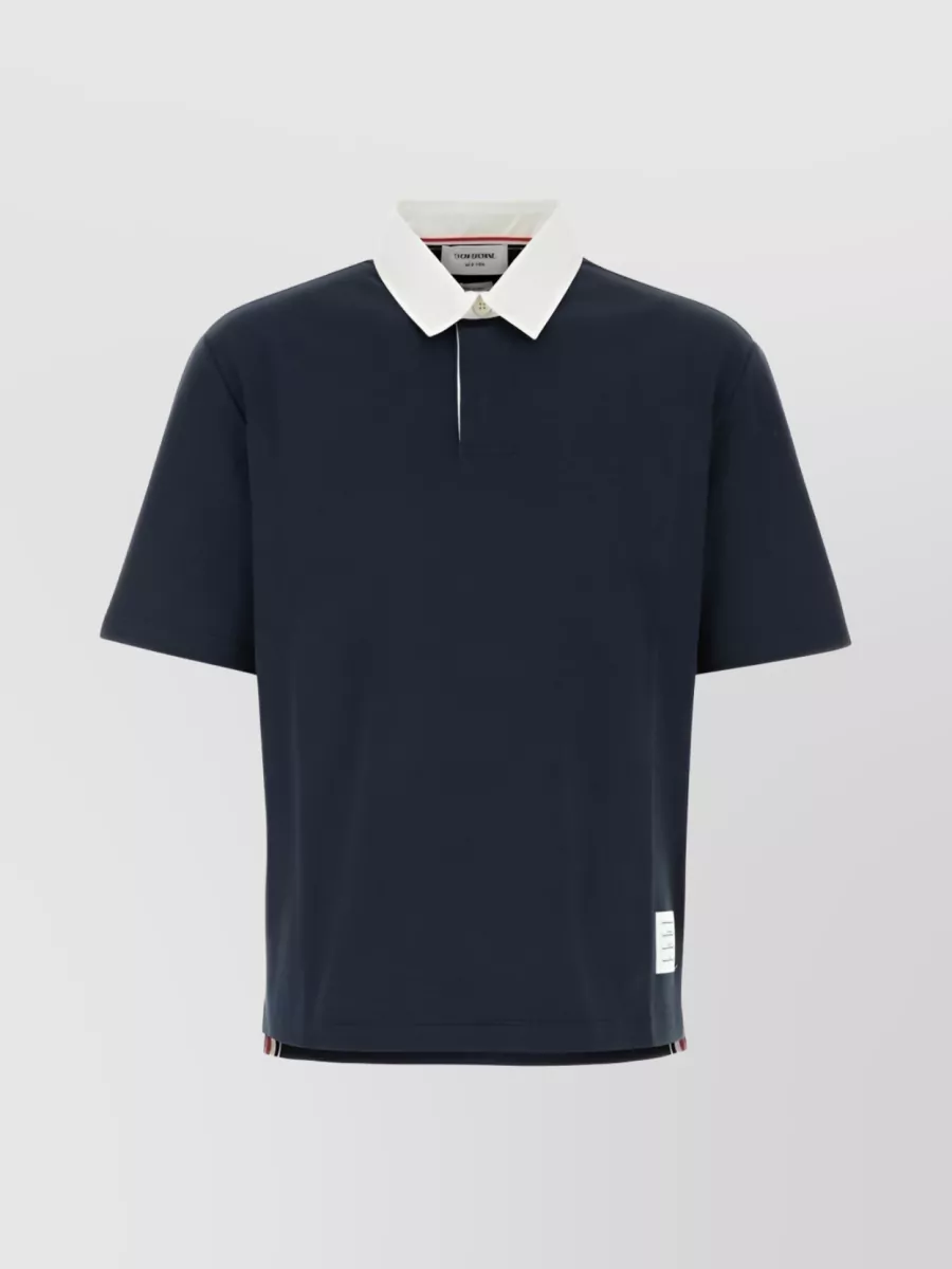 Shop Thom Browne Front Logo Patch Polo Shirt In Blue