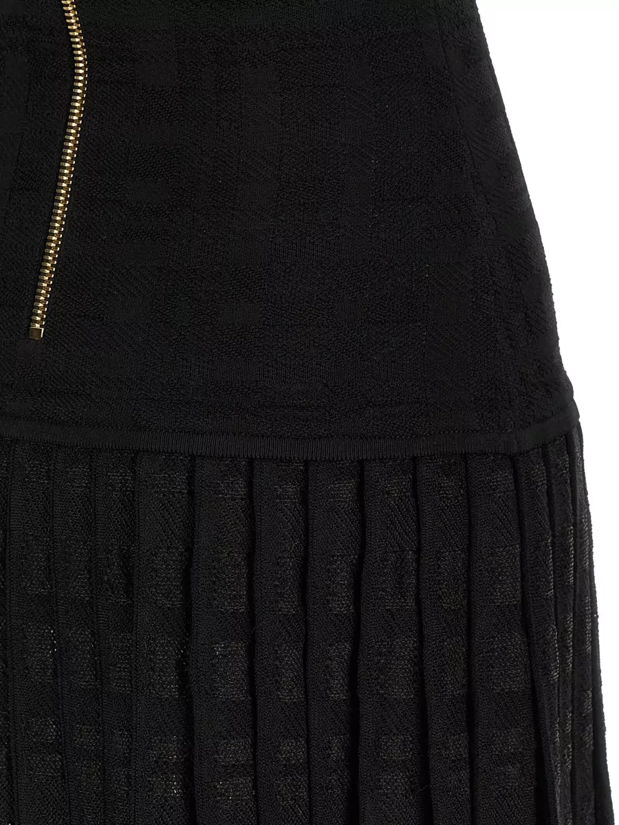 Balmain Tartan Knit Dress Halter Neck Gold Buttons