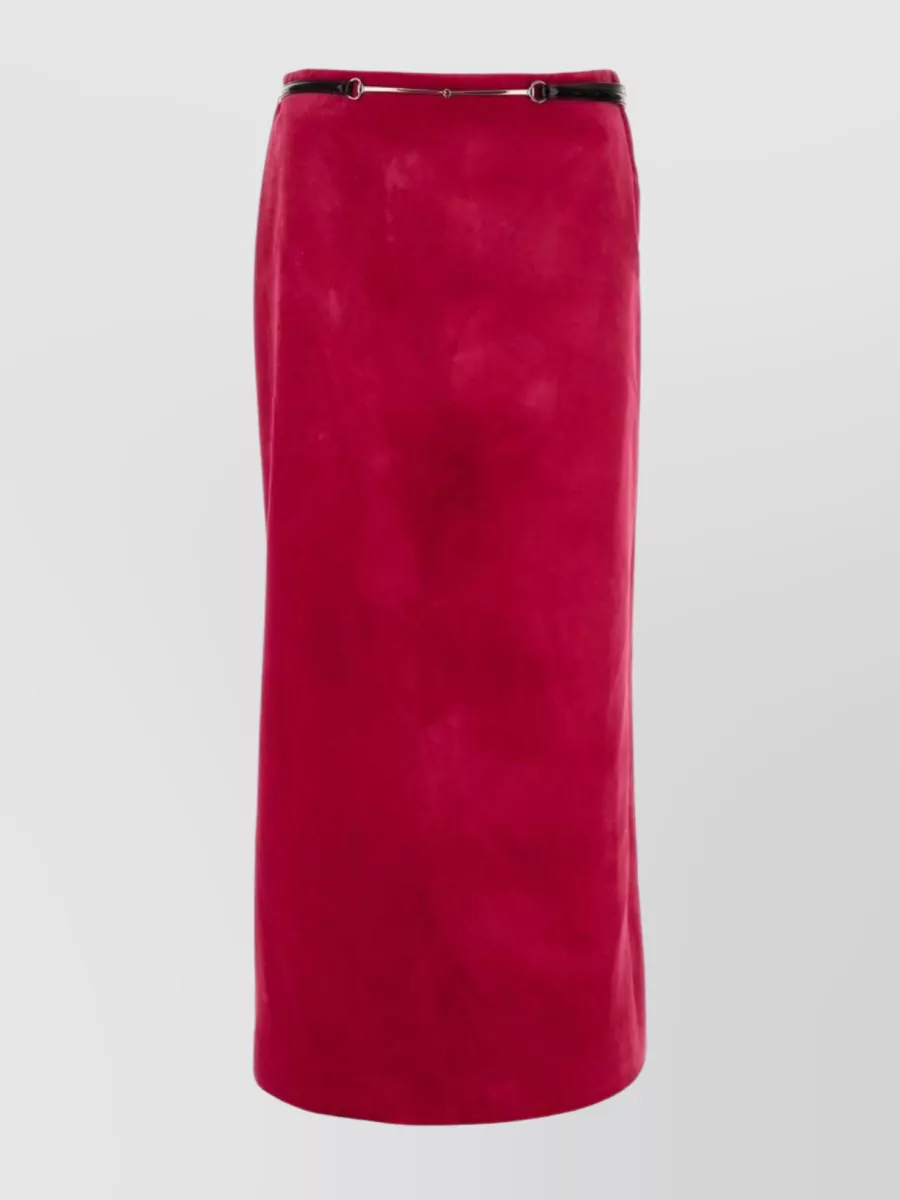 Shop Gucci Velvet High Waist Skirt With Back Slit In Burgundy