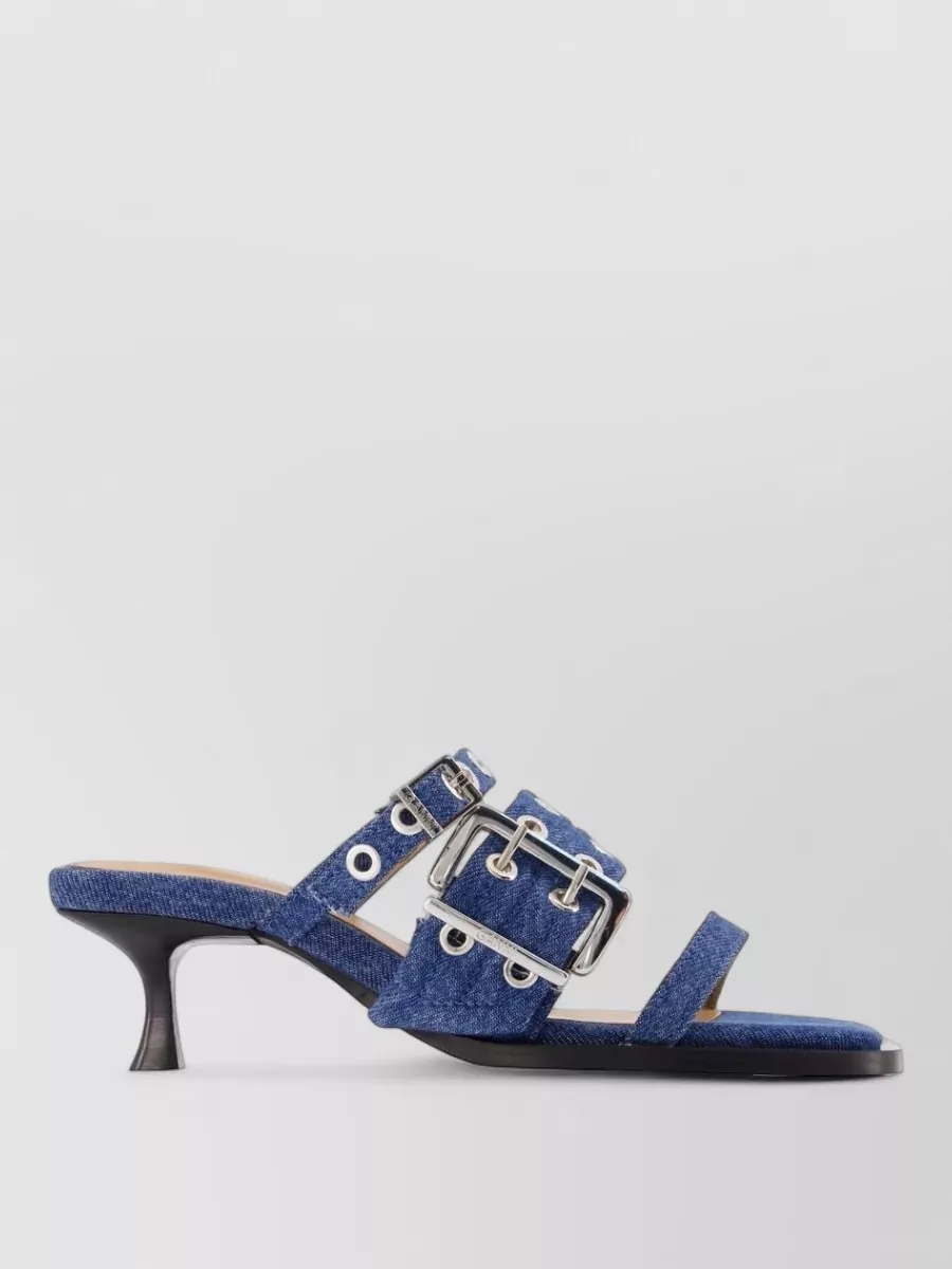 Ganni cotton buckle-strap mules