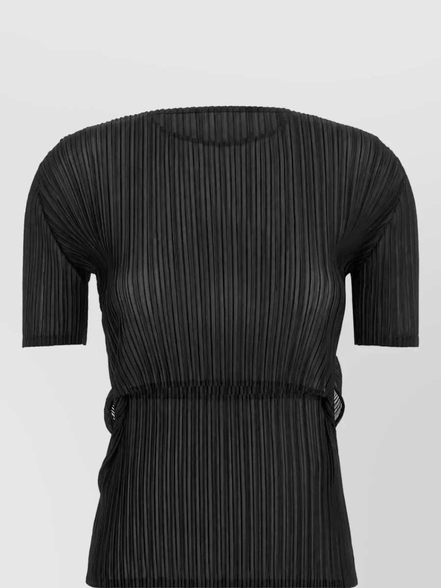 Issey Miyake sheer slit pleats pleated short-sleeve top