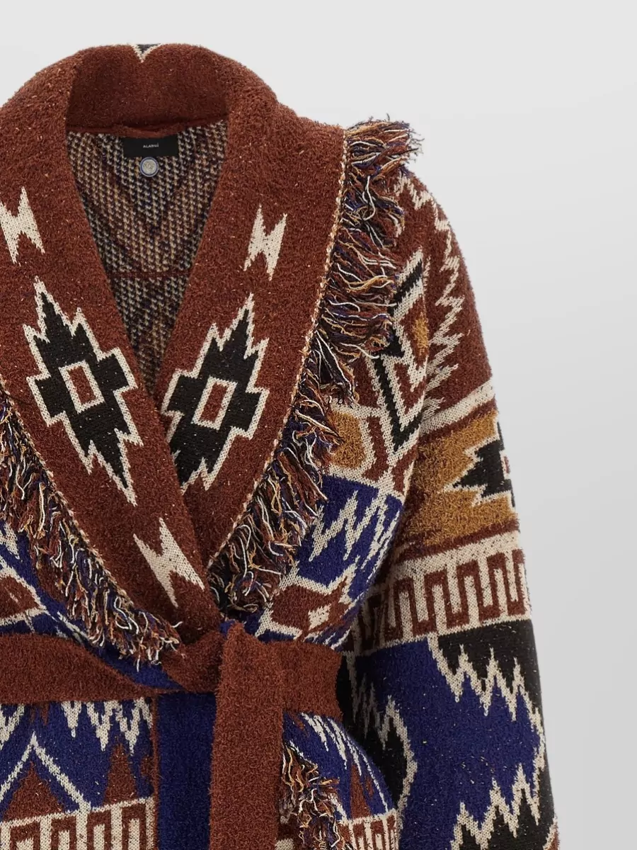 Alanui Wool Oversized Fringed Jacquard Cardigan
