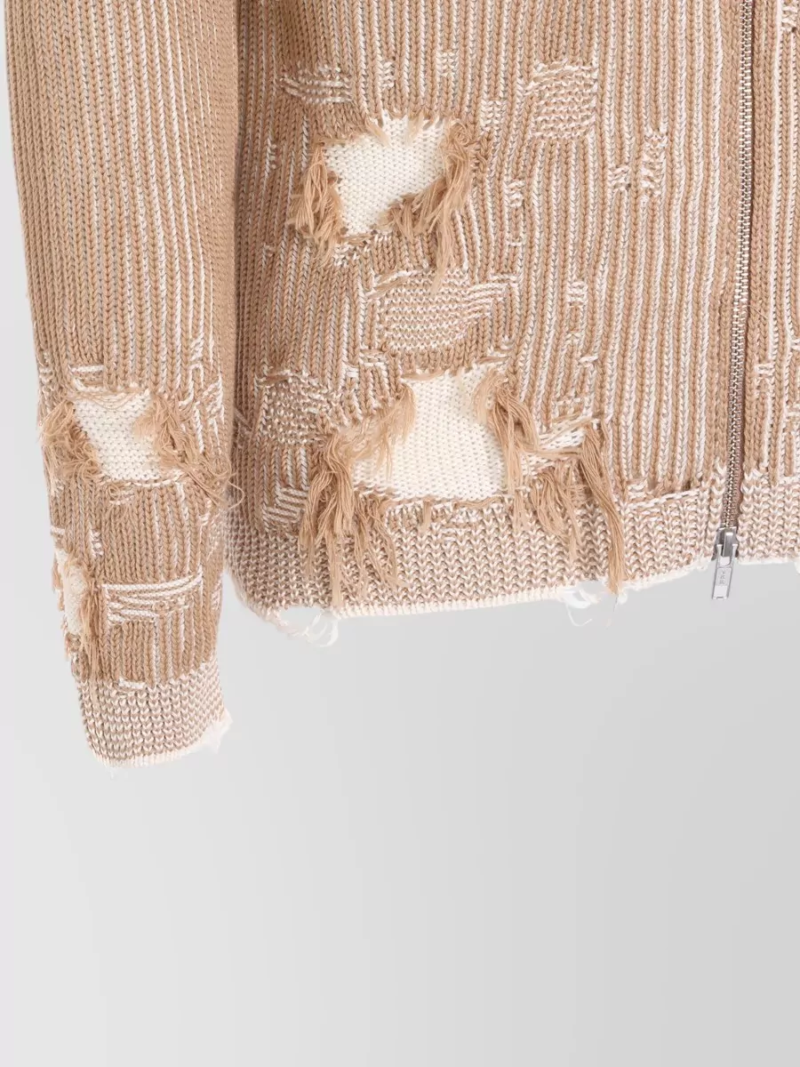 Mm6 Maison Margiela High Neck Ribbed Knit Sweater Distressed