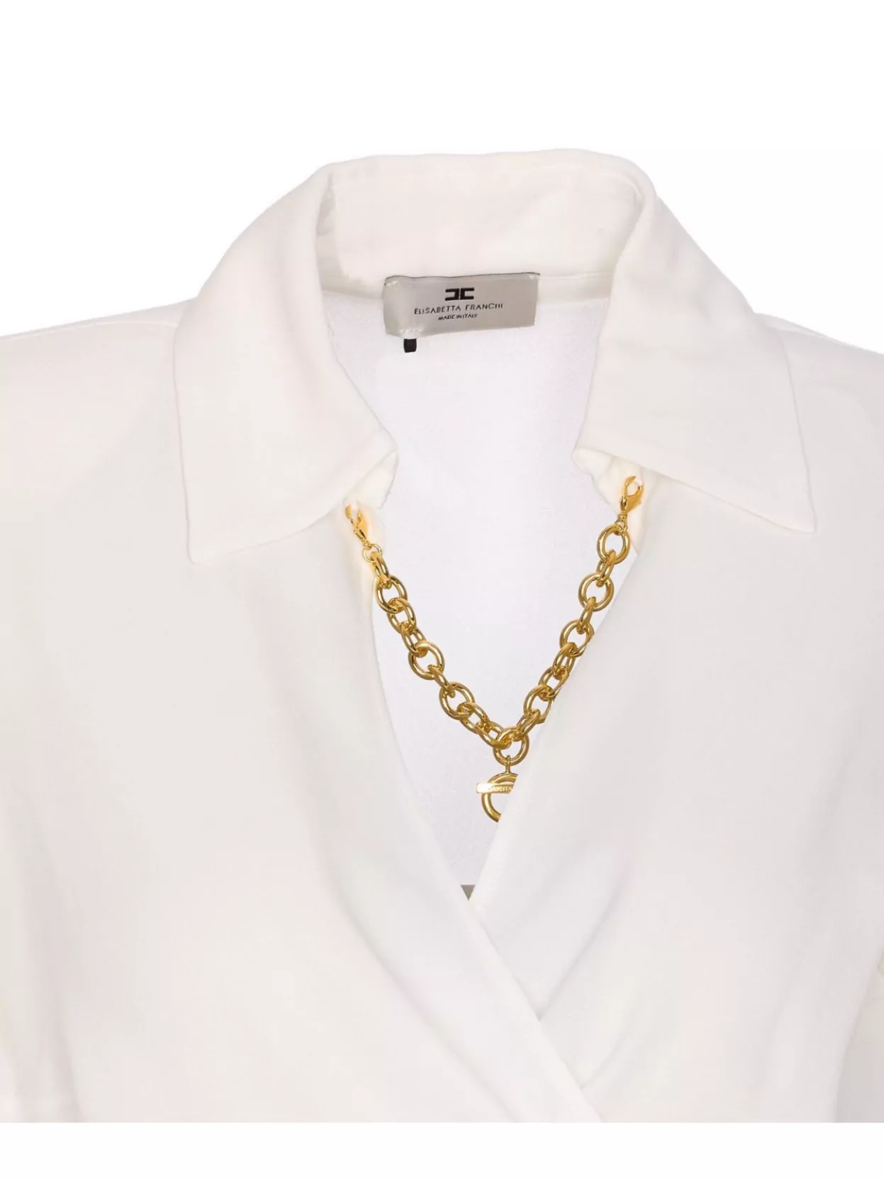 Elisabetta Franchi Cropped Shirt With Golden Chain And Padded Shoulders