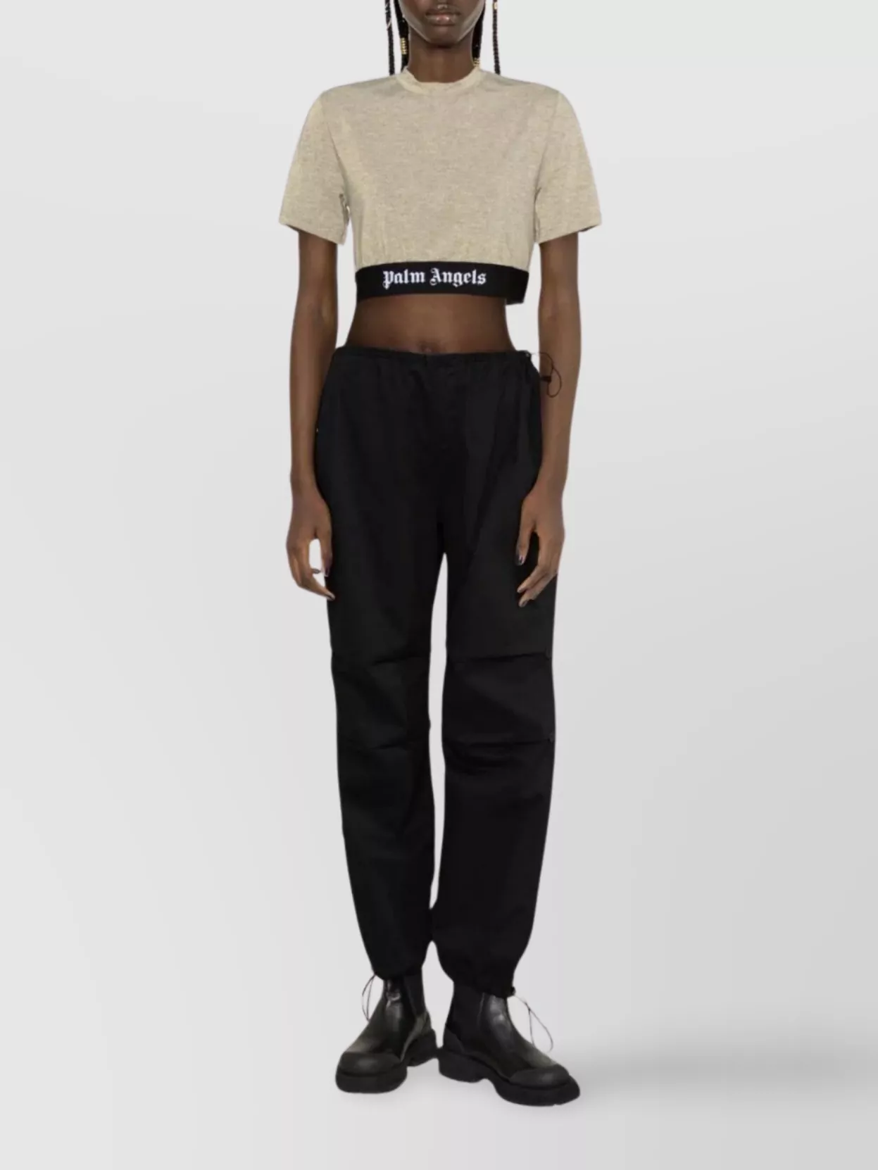 Palm Angels Textured Crewneck Crop T-Shirt
