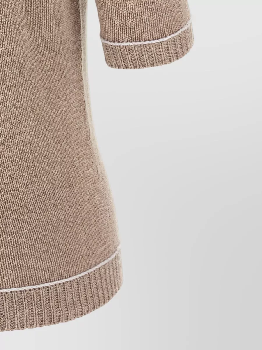 Fabiana Filippi Cashmere Silk Wool Ribbed Short-Sleeve Crewneck Sweater