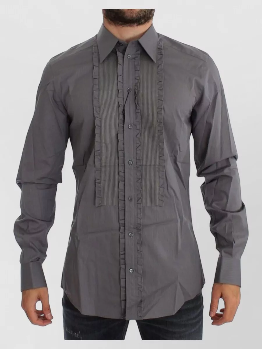 Dolce&Gabbana cotton pinstriped pleated ruffled slim-fit dress shirt