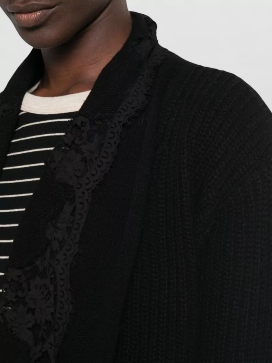 Ermanno Firenze Ribbed Knit Lace Trim Cardigan