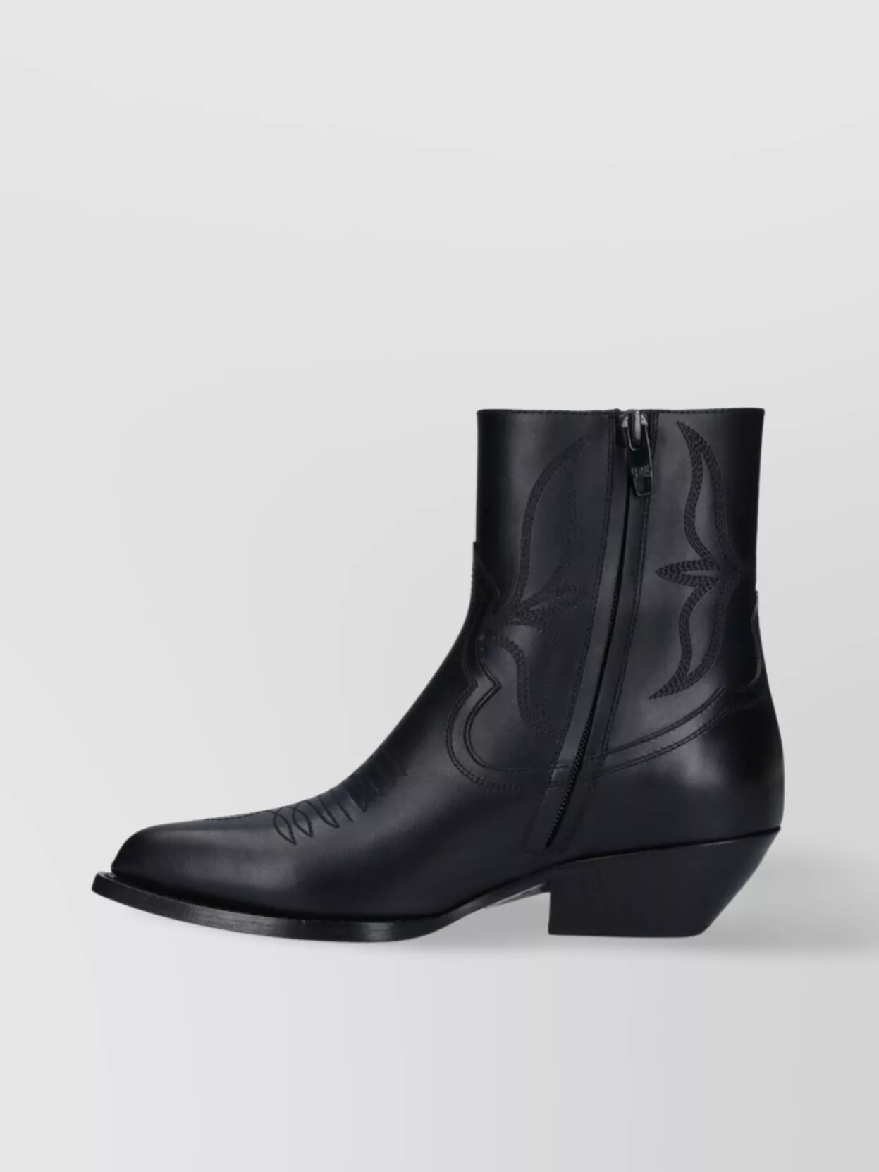 Celine Pointed Toe Cuban Heel Ankle Boots With Embroidered Detail