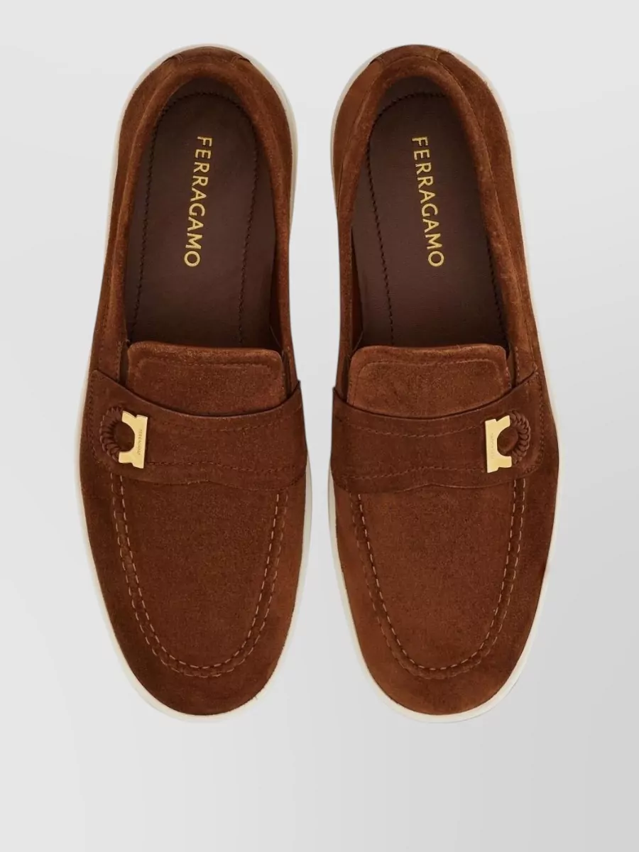 Ferragamo Leather Loafers Round Toe Rubber Sole
