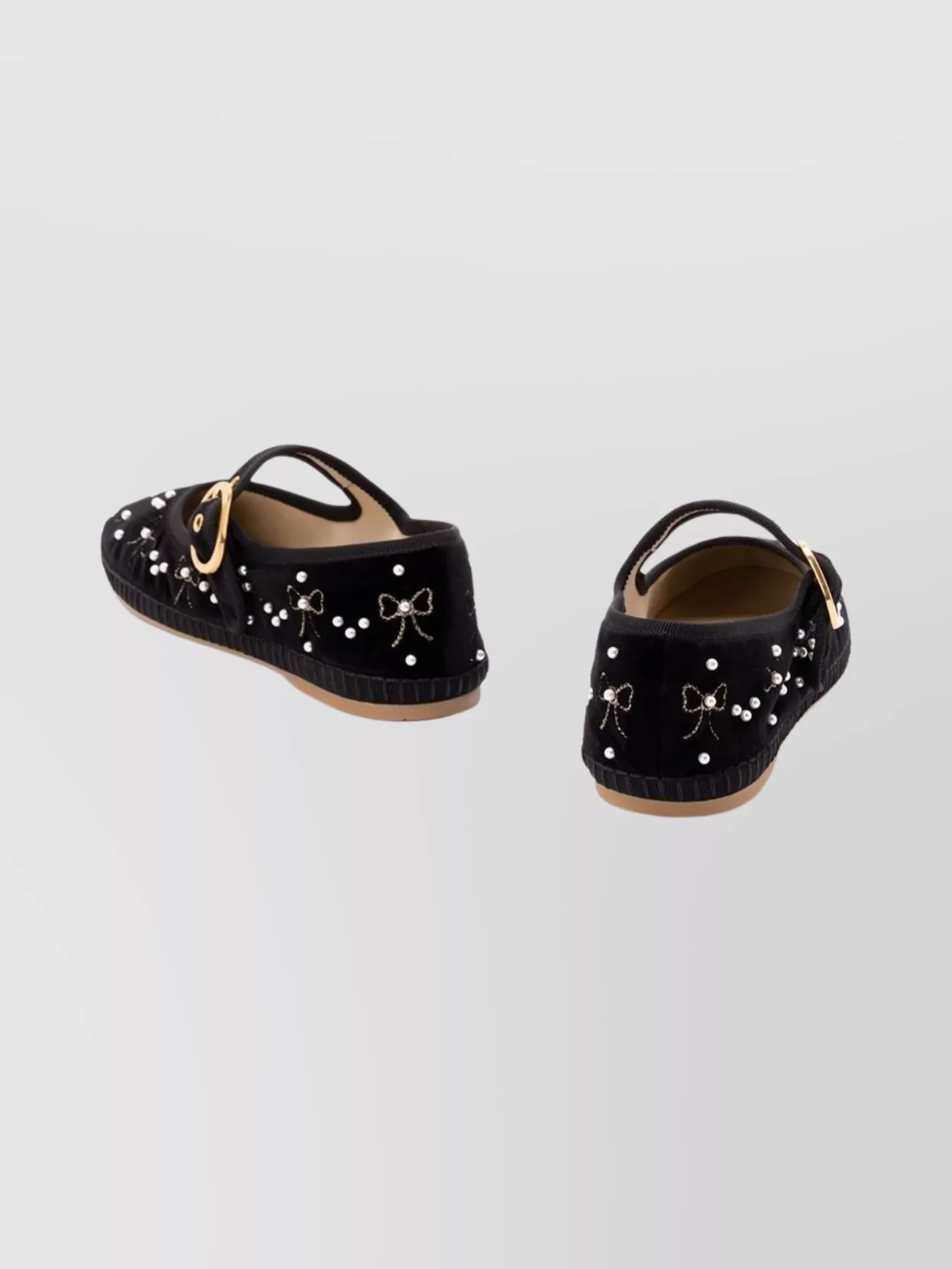 Valentino Endouce Embellished Grosgrain-trimmed Velvet Mary Jane Ballet Flats In Black