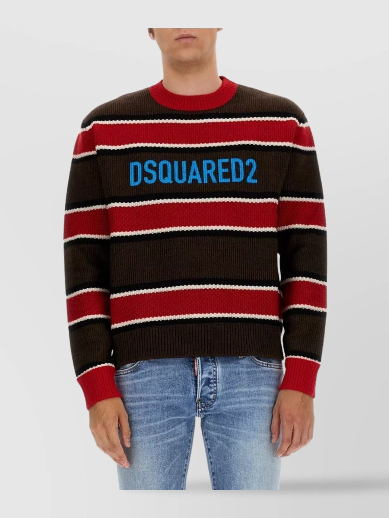 Dsquared2 Logo Crew Neck Sweater With Striped Pattern In Multi