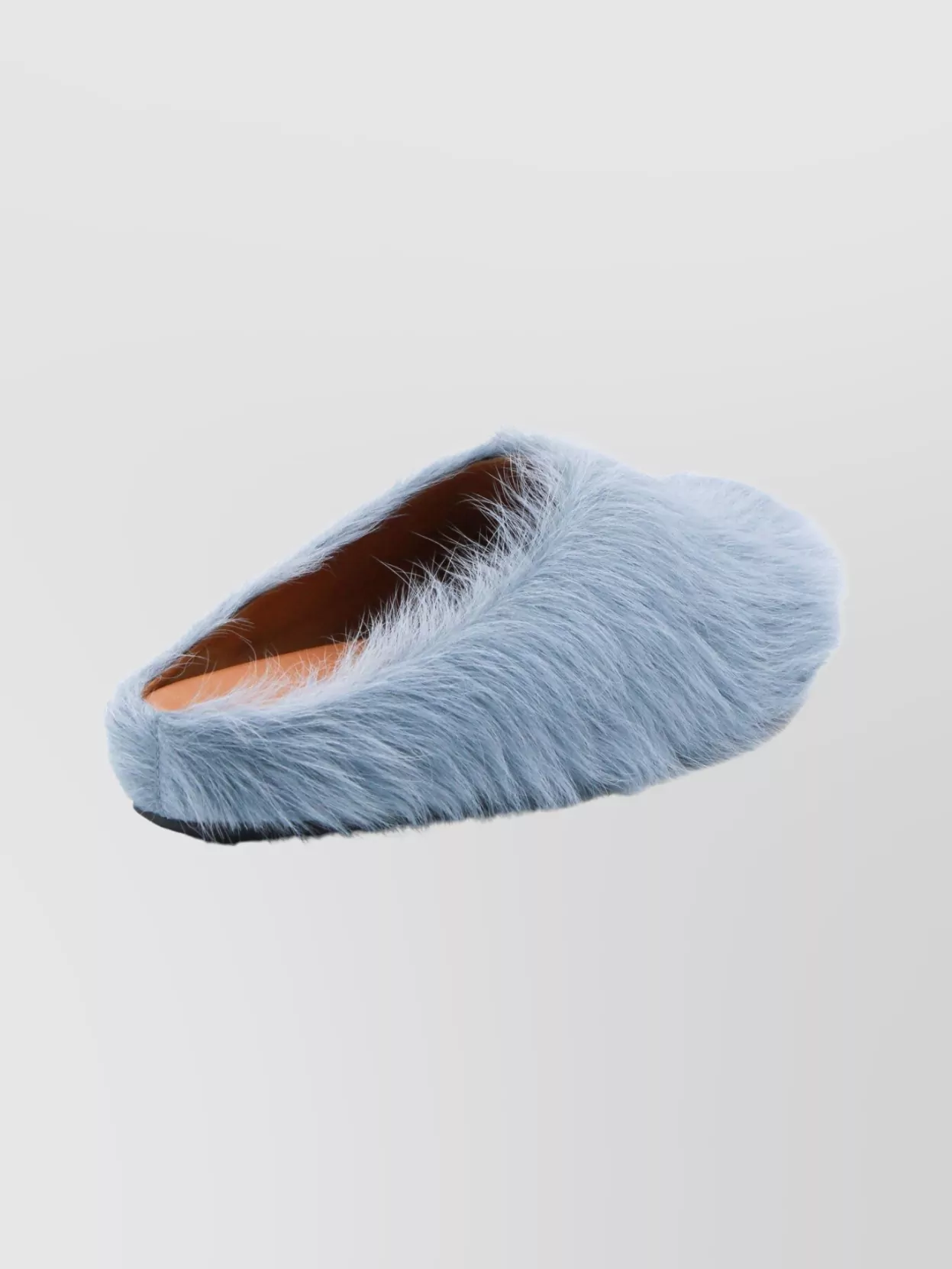 Marni Faux Fur Round Toe Slippers With Heel In Blue
