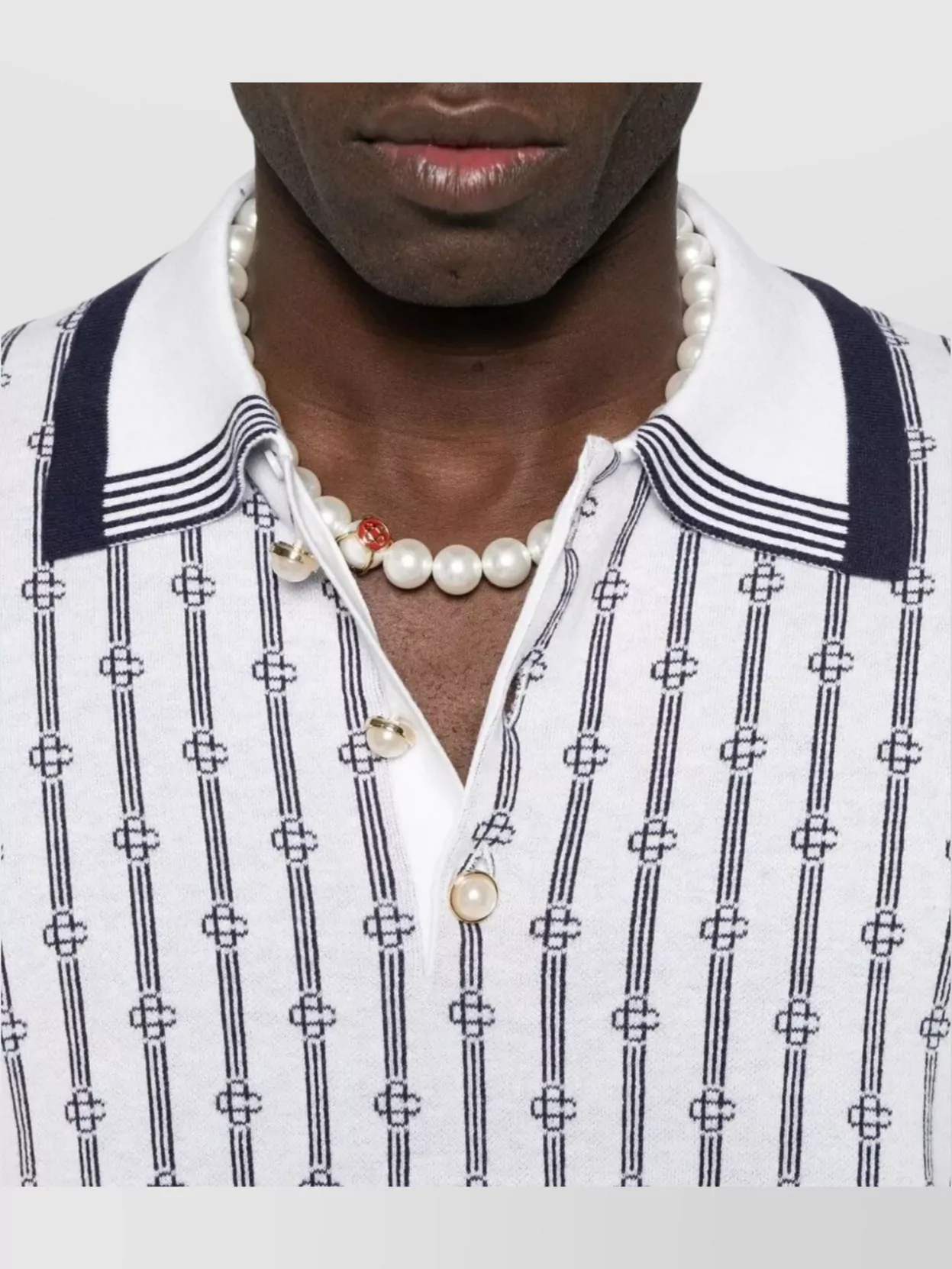 Casablanca White Polo With Classic Collar And All-over Logo Motif In Cotton Man