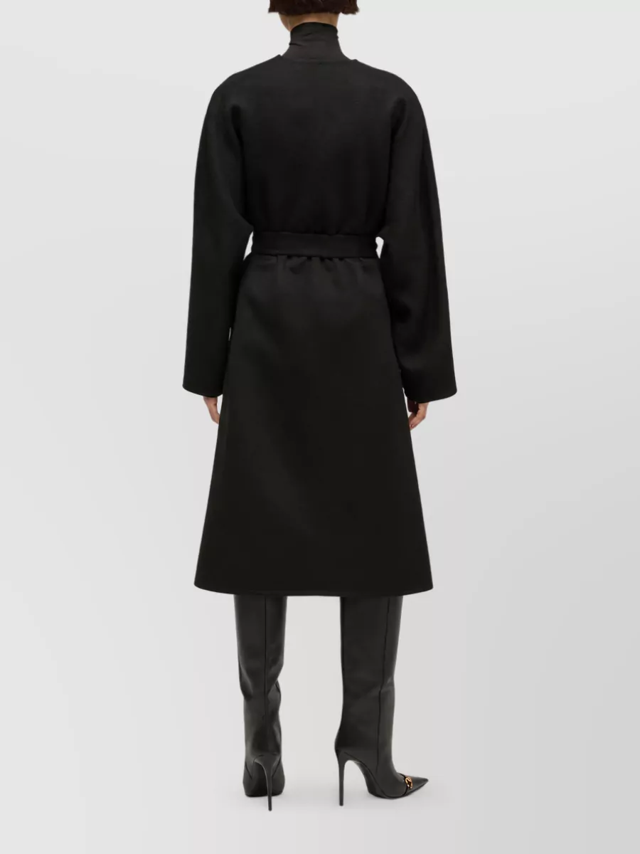 Gucci Silk Wool Collarless Belted Coat