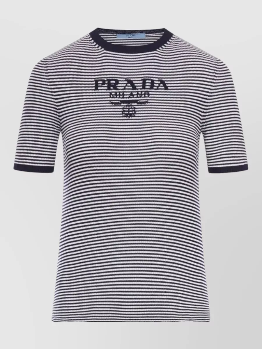 Prada striped ribbed slim-fit silk t-shirt