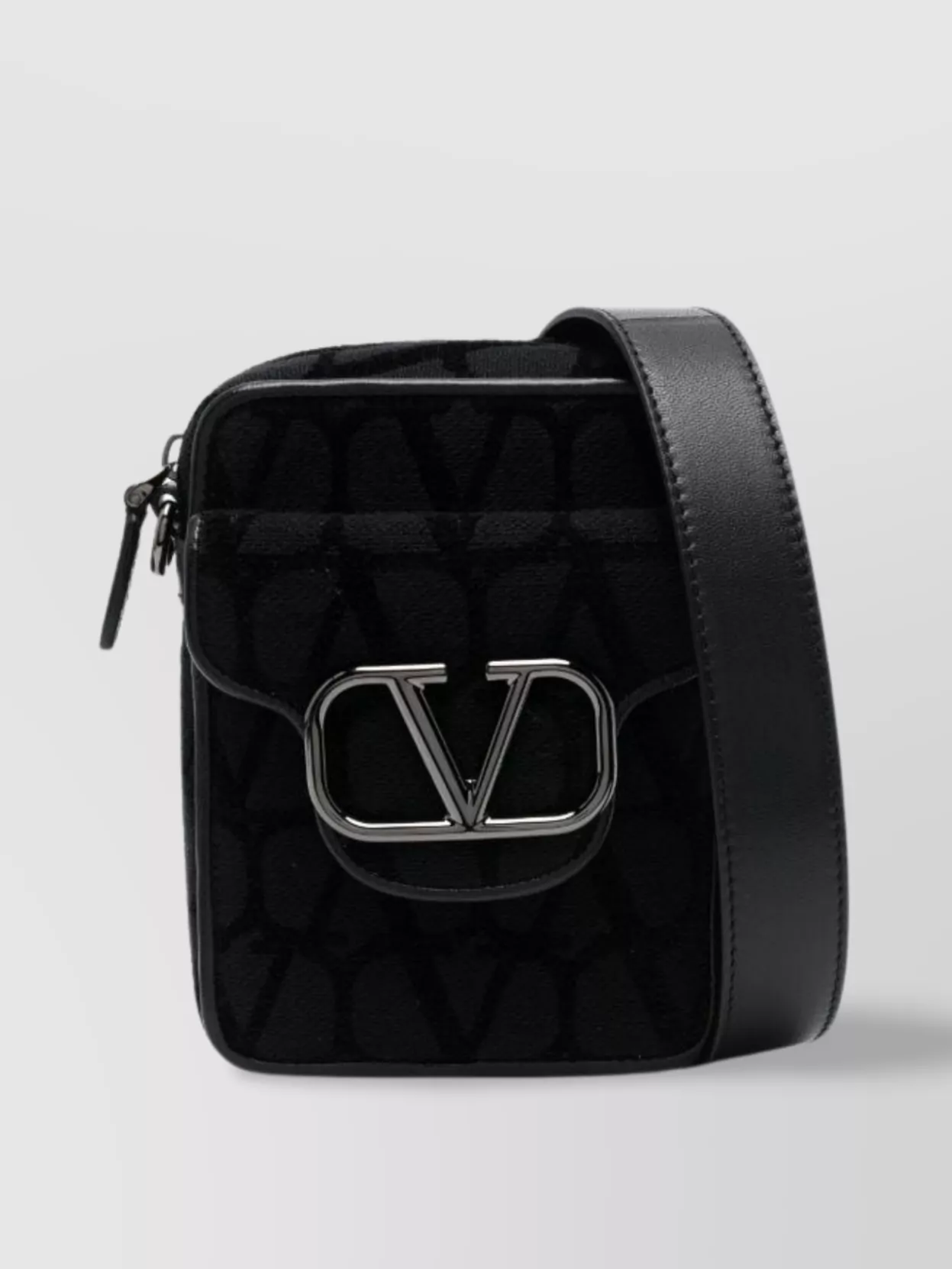 Shop Valentino Adjustable Leather Trim Shoulder Bag In Black