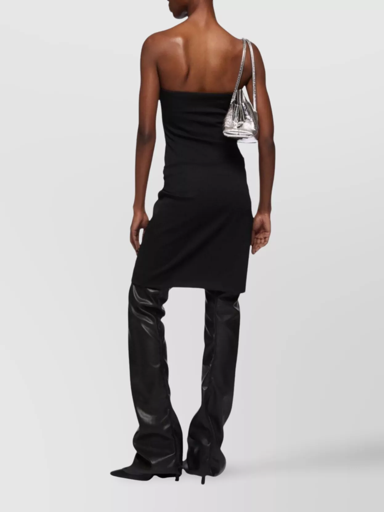 Attico Womens Black Engraved-hardware Bandeau Wool Mini Dress In Black