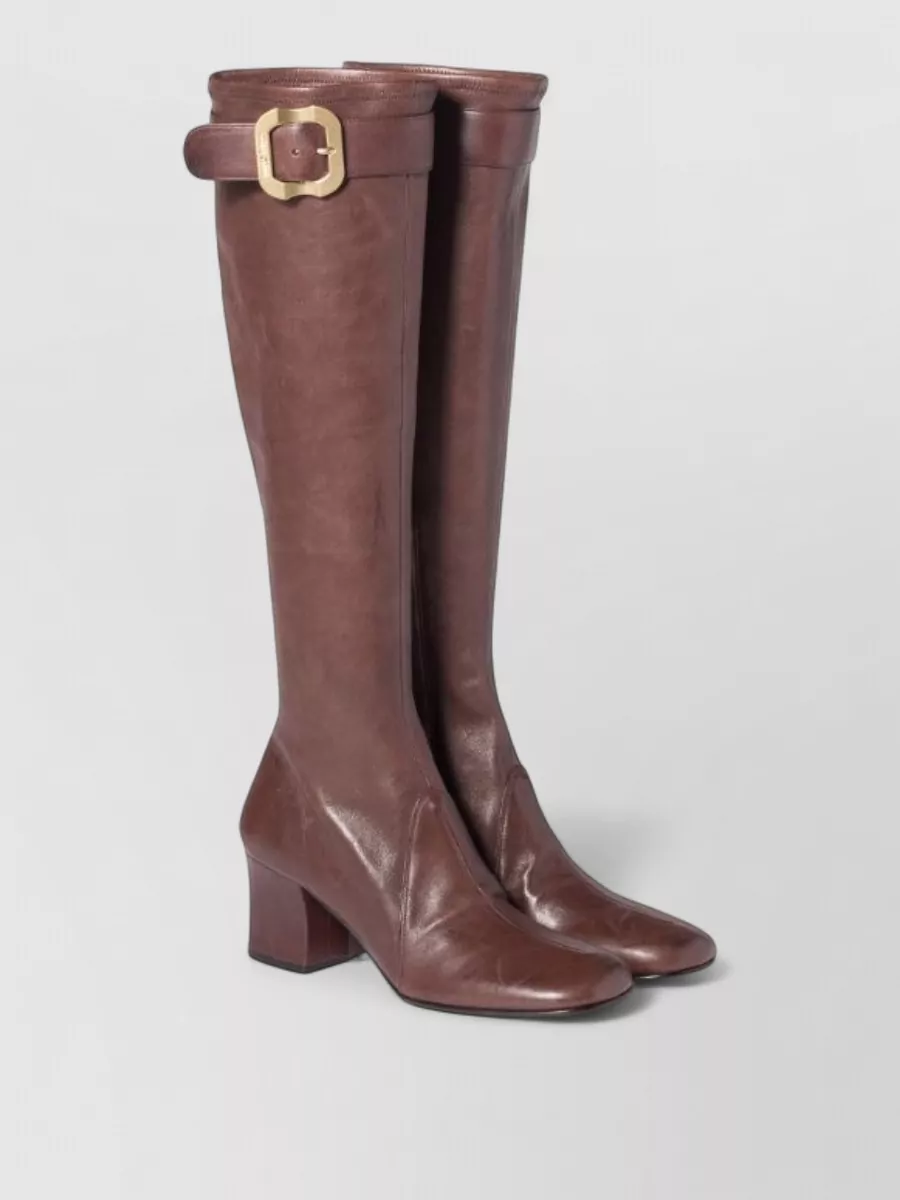 Miu Miu Knee High Boots Almond Toe Buckle