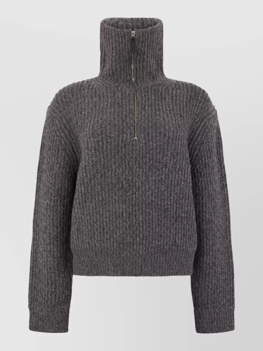 Vince Merino wool ribbed cropped zip-collar sweater