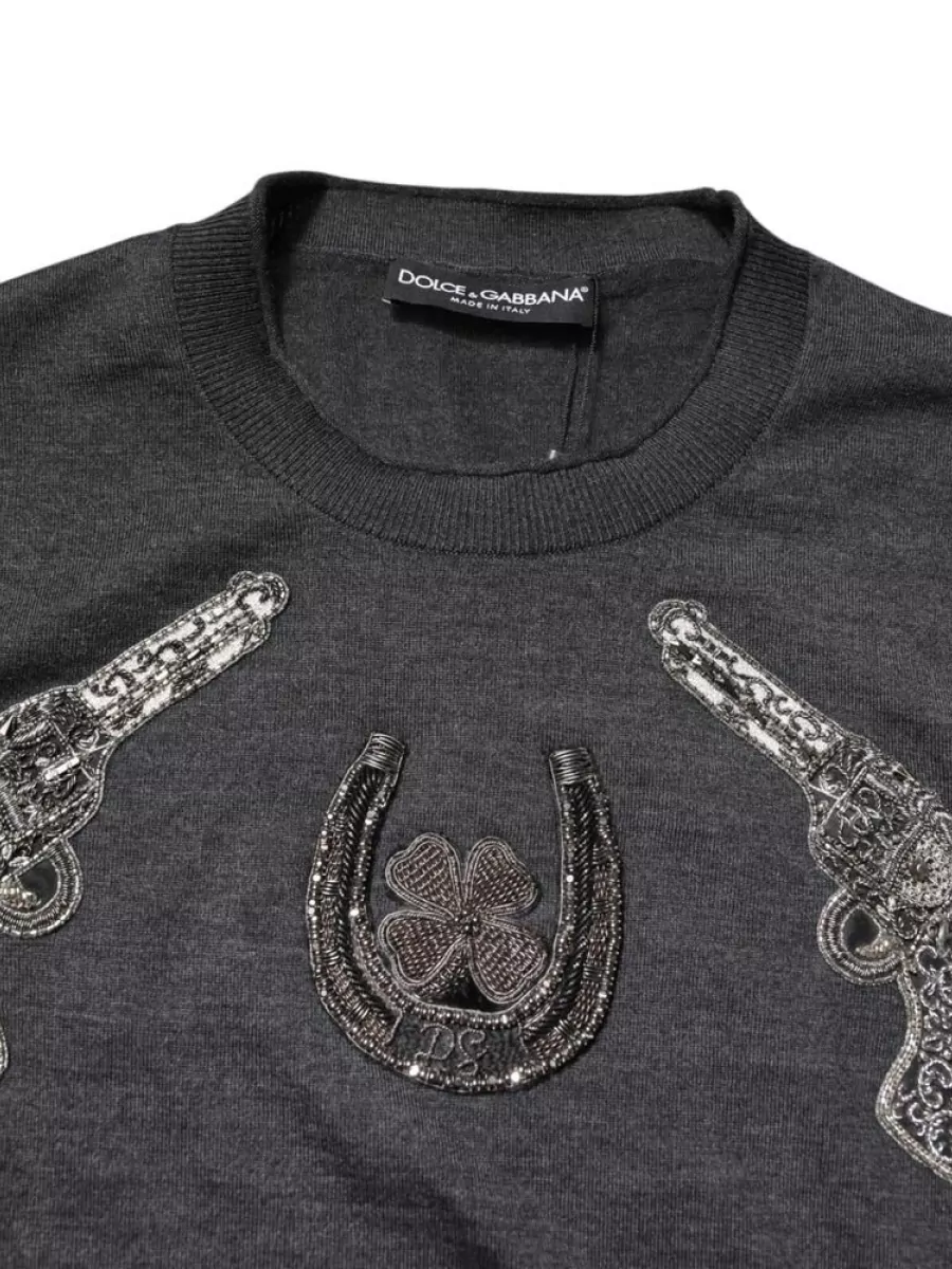 Dolce&Gabbana Cashmere Embellished Crew Neck Long Sleeve Sweater
