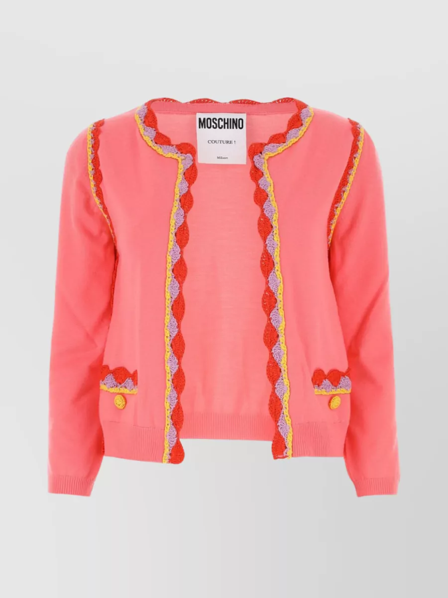 Shop Moschino Delicate Embroidered Knit Cardigan In Pink