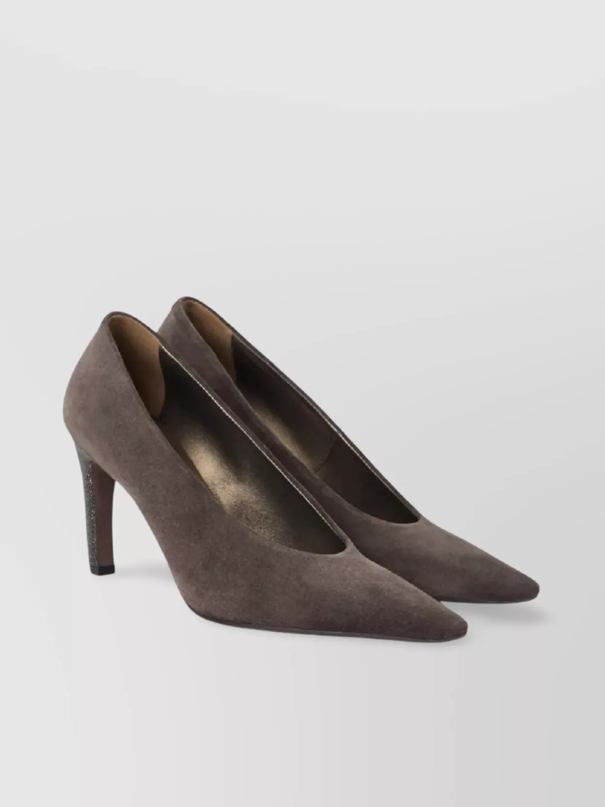 Brunello Cucinelli Pointed Toe Suede Finish Textured Heel Pumps