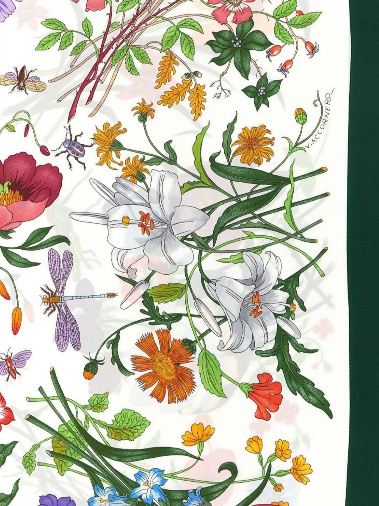 Gucci Floral Square Scarf Featuring Rolled Edges