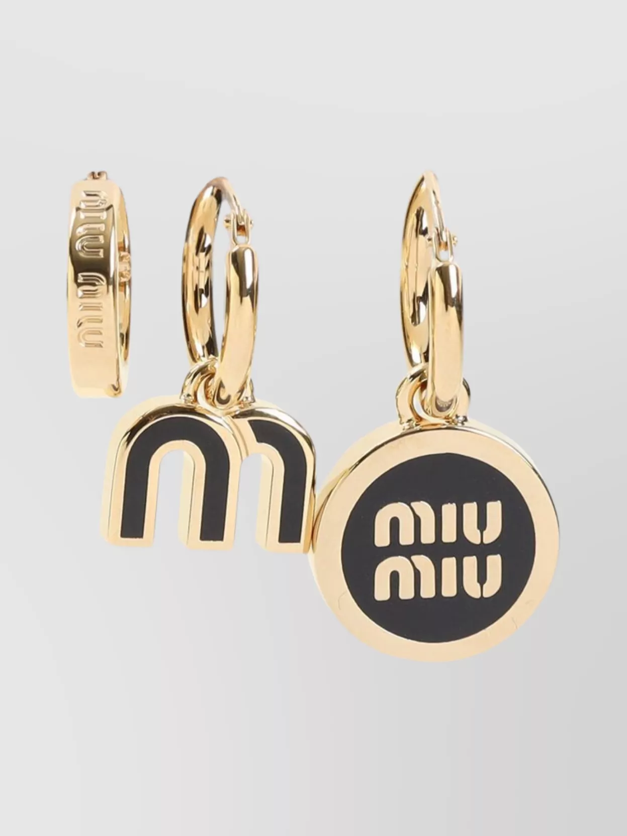Miu Miu Hoop Charm Gold Finish Earrings In Yellow