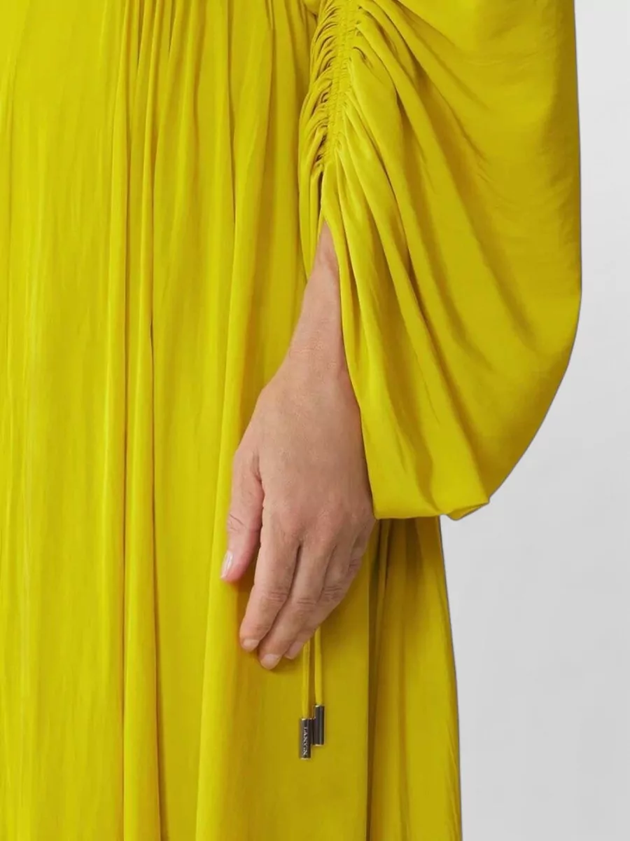 Lanvin Draped Gathered Long-Sleeve Crew-Neck Midi Dress