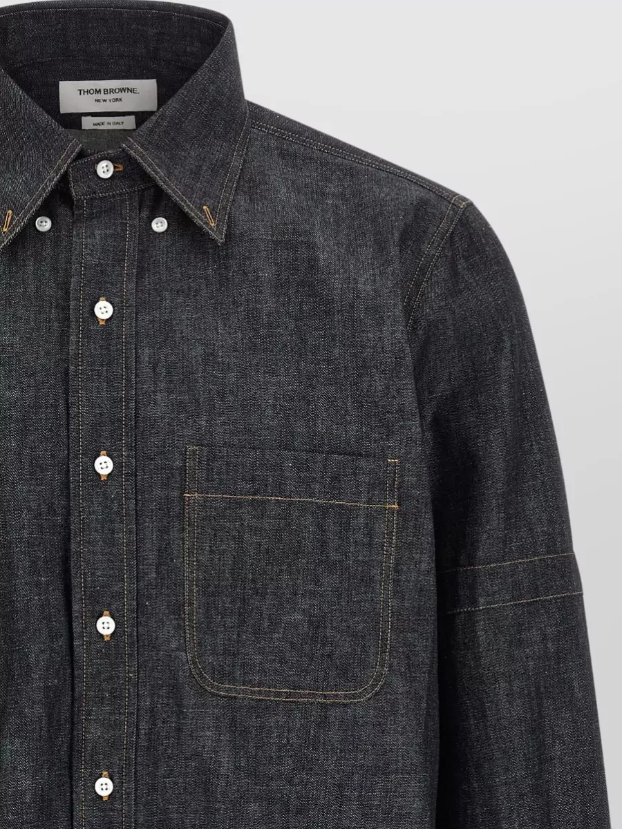 Thom Browne Denim Shirt Button Down Collar Chest Pocket