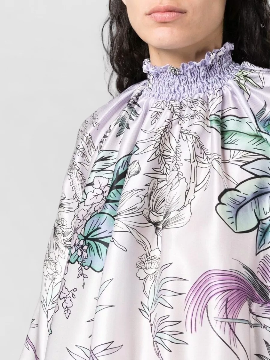 F.r.s For Restless Sleepers Printed Silk High Neck Blouse