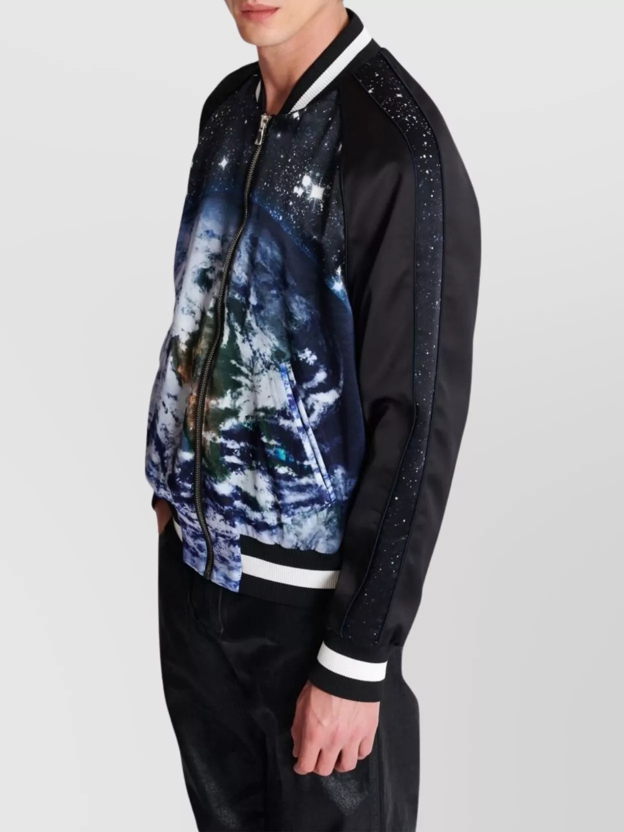 Balmain Logo Planet Zip-up Bomber Jacket