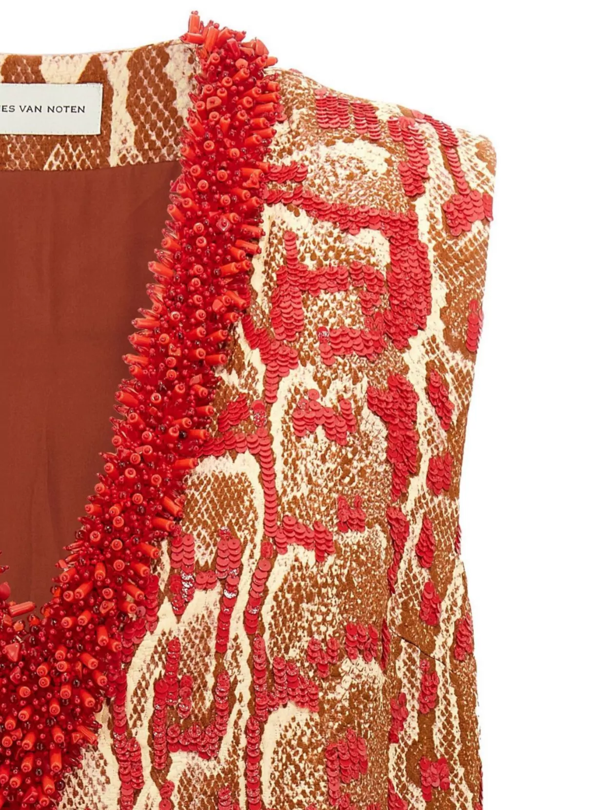 Shop Dries Van Noten Sleeveless V-neck Animal Print Sequin Trim Top