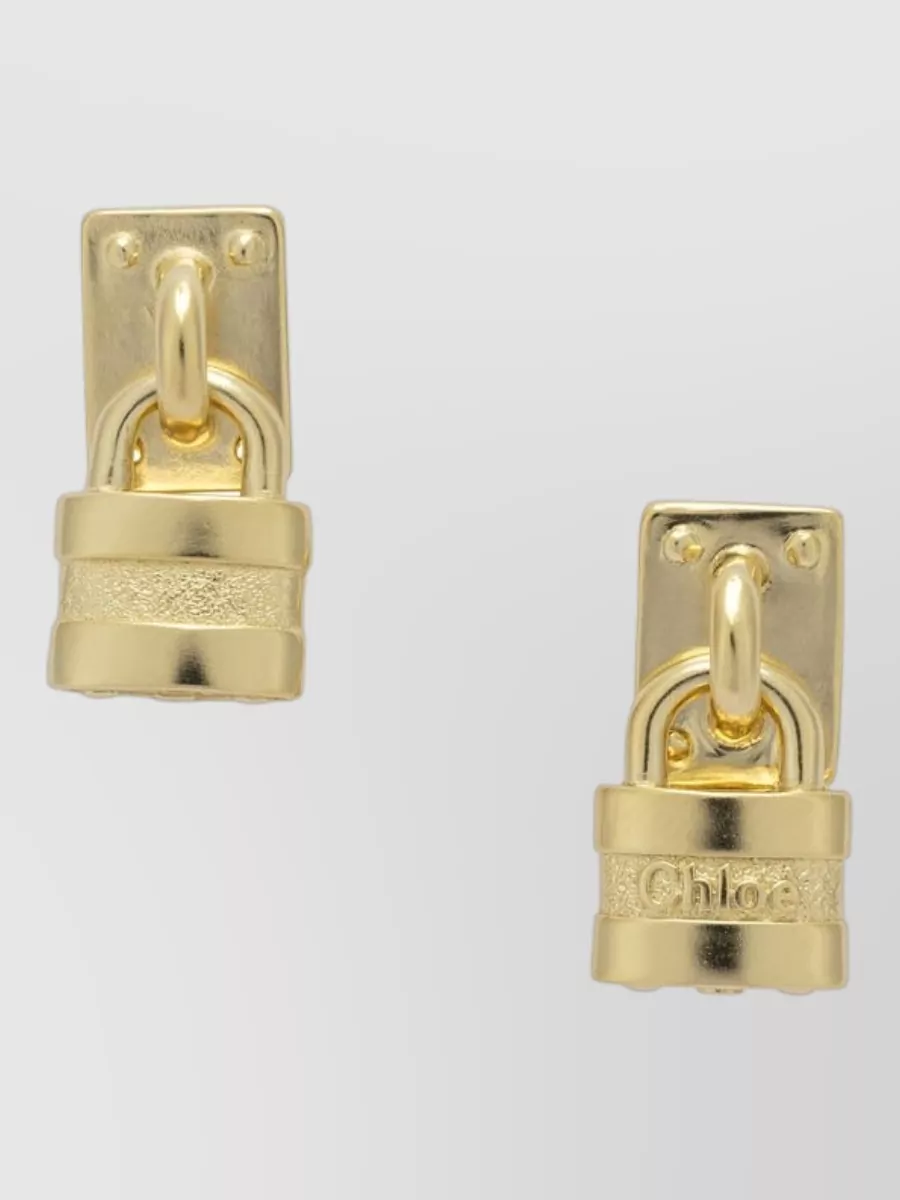 Chloé brass padlock drop earrings