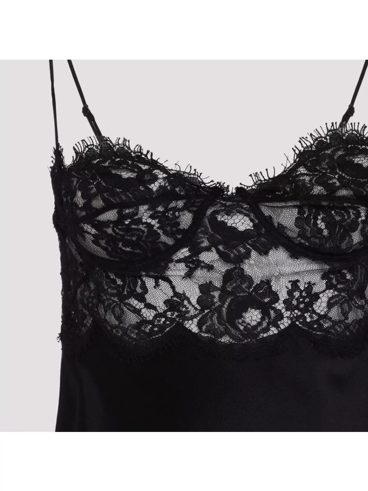 Saint Laurent Lace Detail Asymmetric Hem Bustier Dress In Black