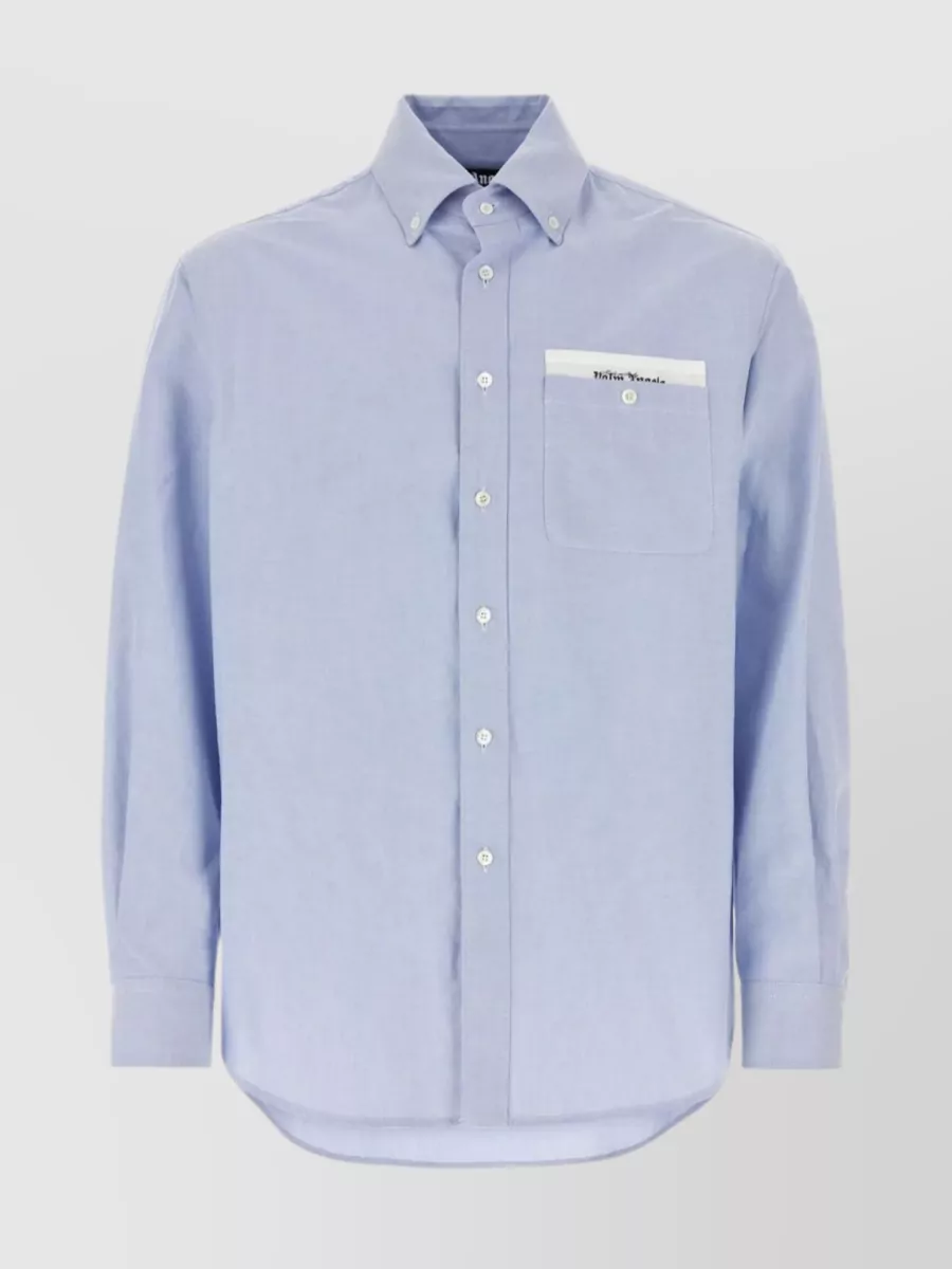 Shop Palm Angels Sartorial Cotton Oxford Shirt With Back Yoke In Blue