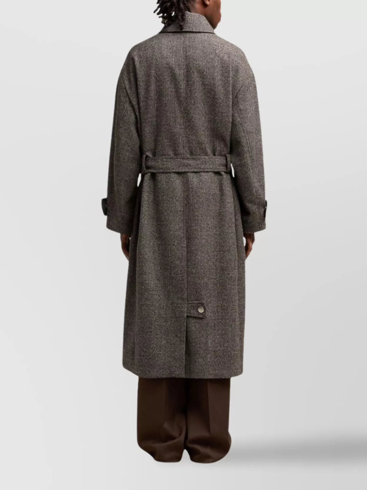 Ami Alexandre Mattiussi Wool-cotton Blended Large-profile Belted Coat In Brown