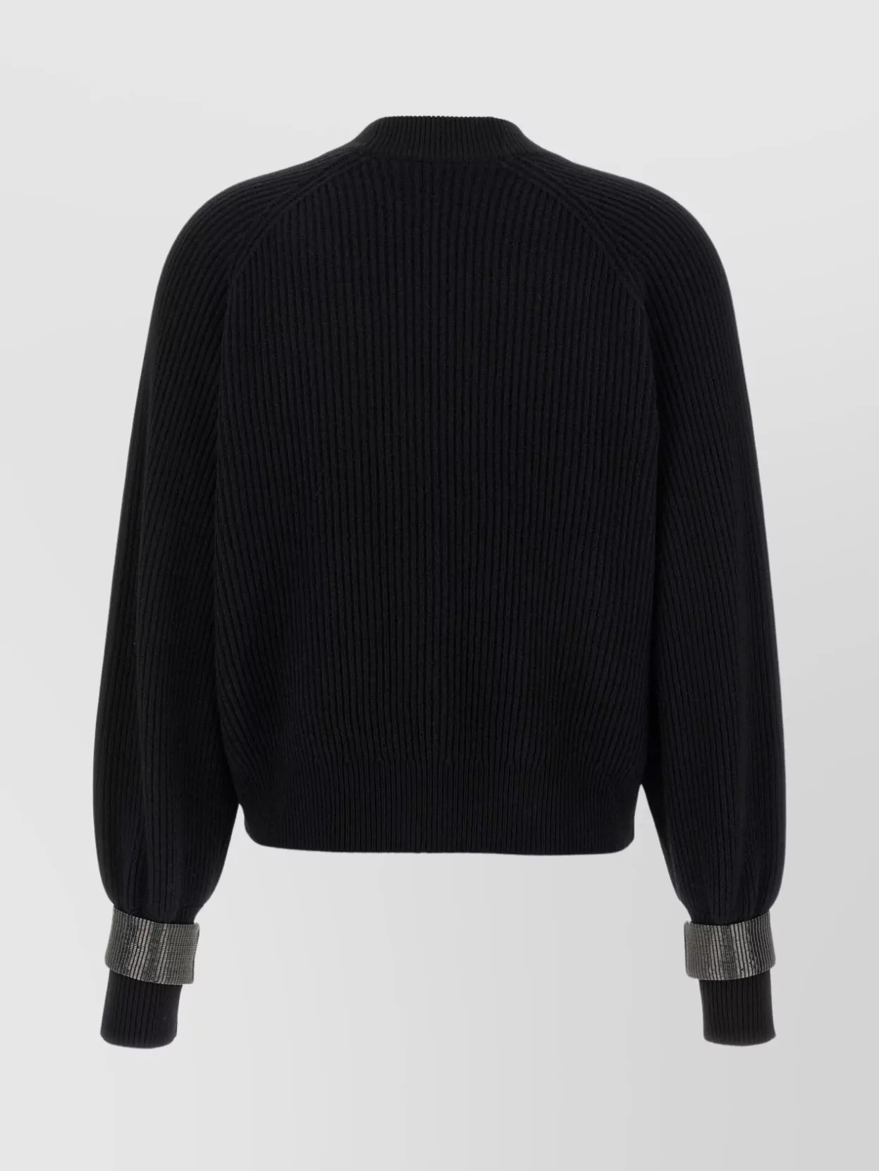 Brunello Cucinelli Ribbed Texture Cardigan With Contrasting Cuffs In Black