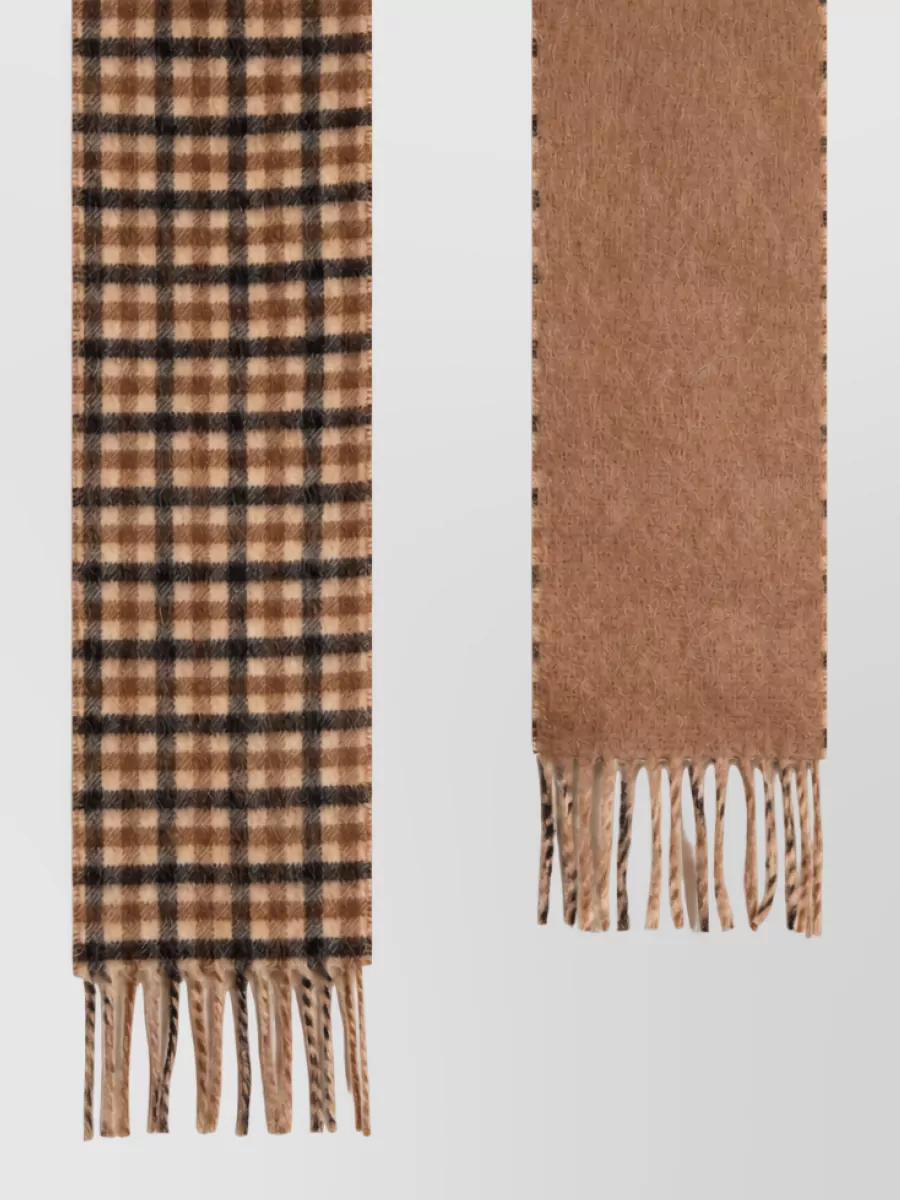 Woolrich checked virgin wool-blend fringed scarf