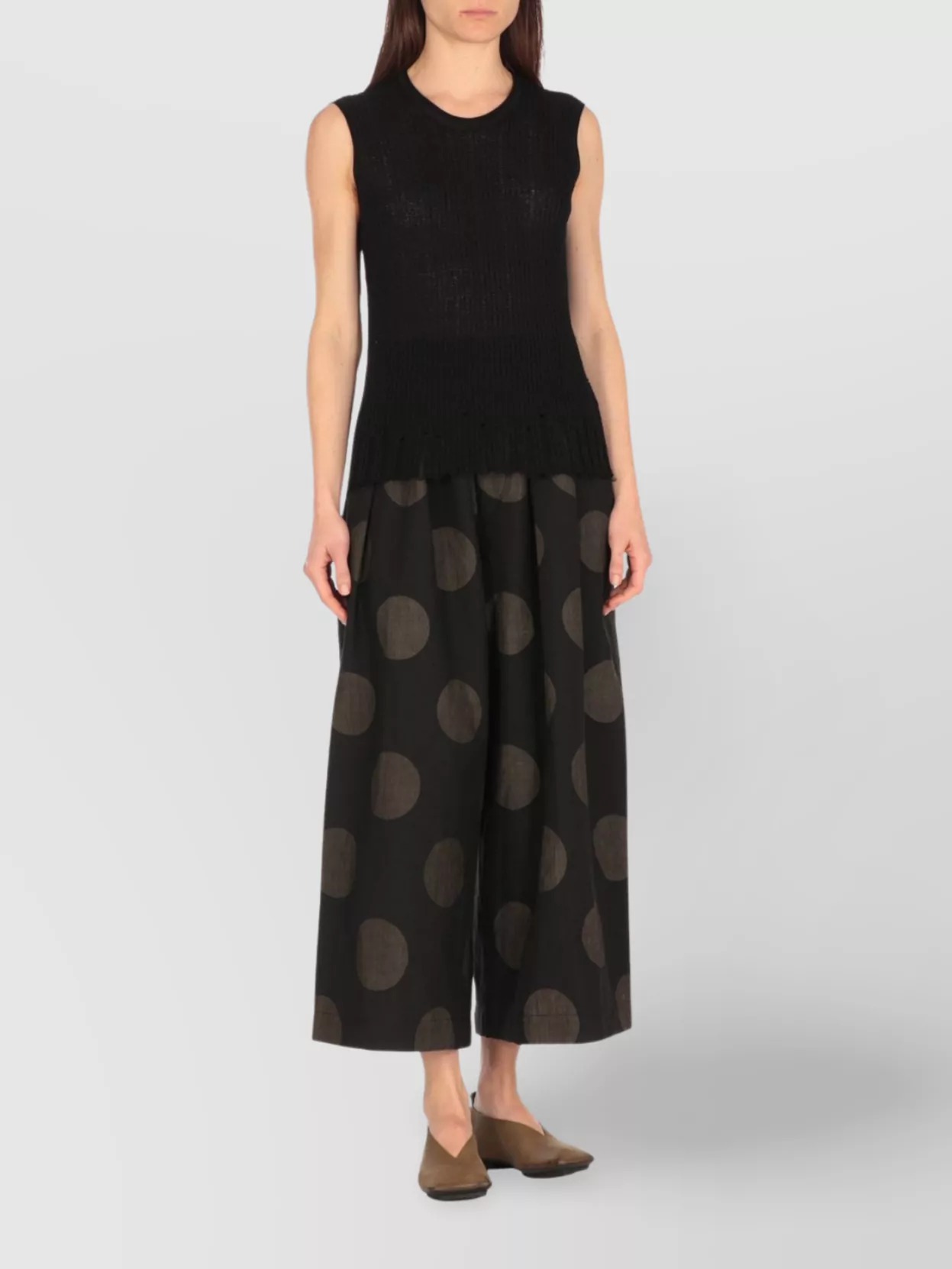 Uma Wang Ribbed Cotton Silk Crewneck Metallic Sheer Top