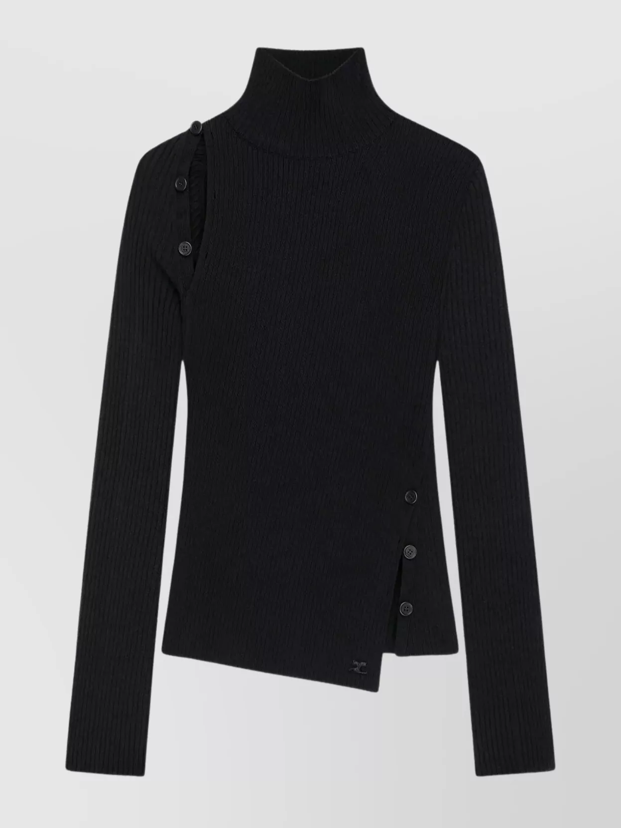 Courrèges Asymmetrical Knit Sweater Cut-out Shoulders In Black