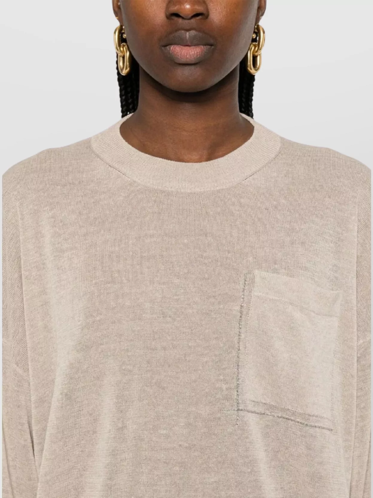Brunello Cucinelli Relaxed Fit Long-sleeve Sweater With Round Neckline In Neutral