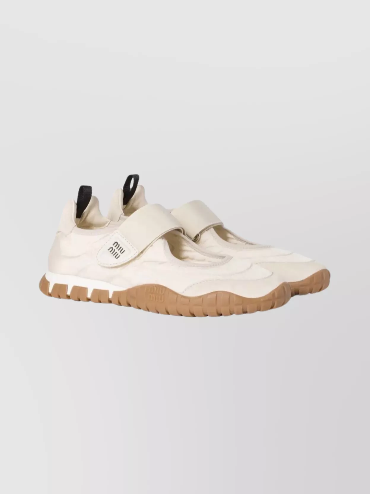 Miu Miu Technical Fabric And Suede Ballerina Shoes In Neutral