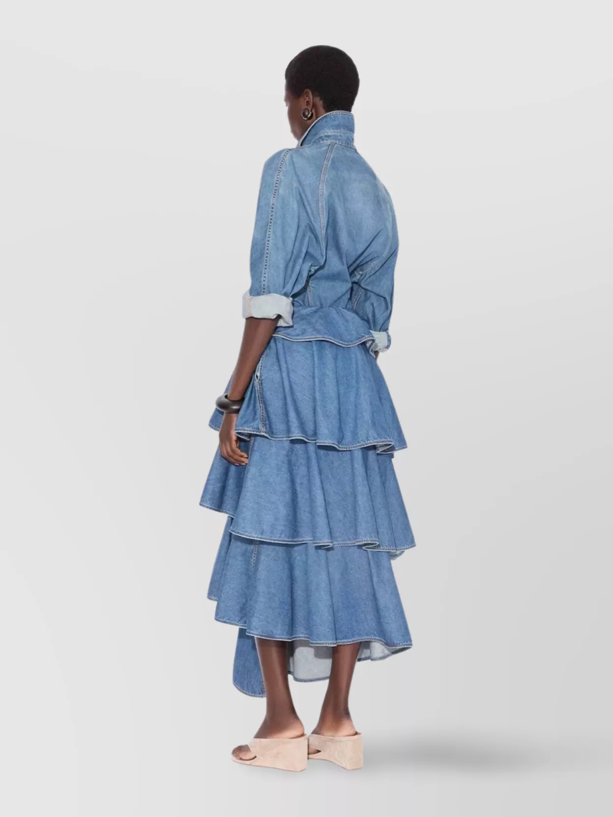 Alaïa High Waist Tiered Ruffled Denim Skirt In Blue