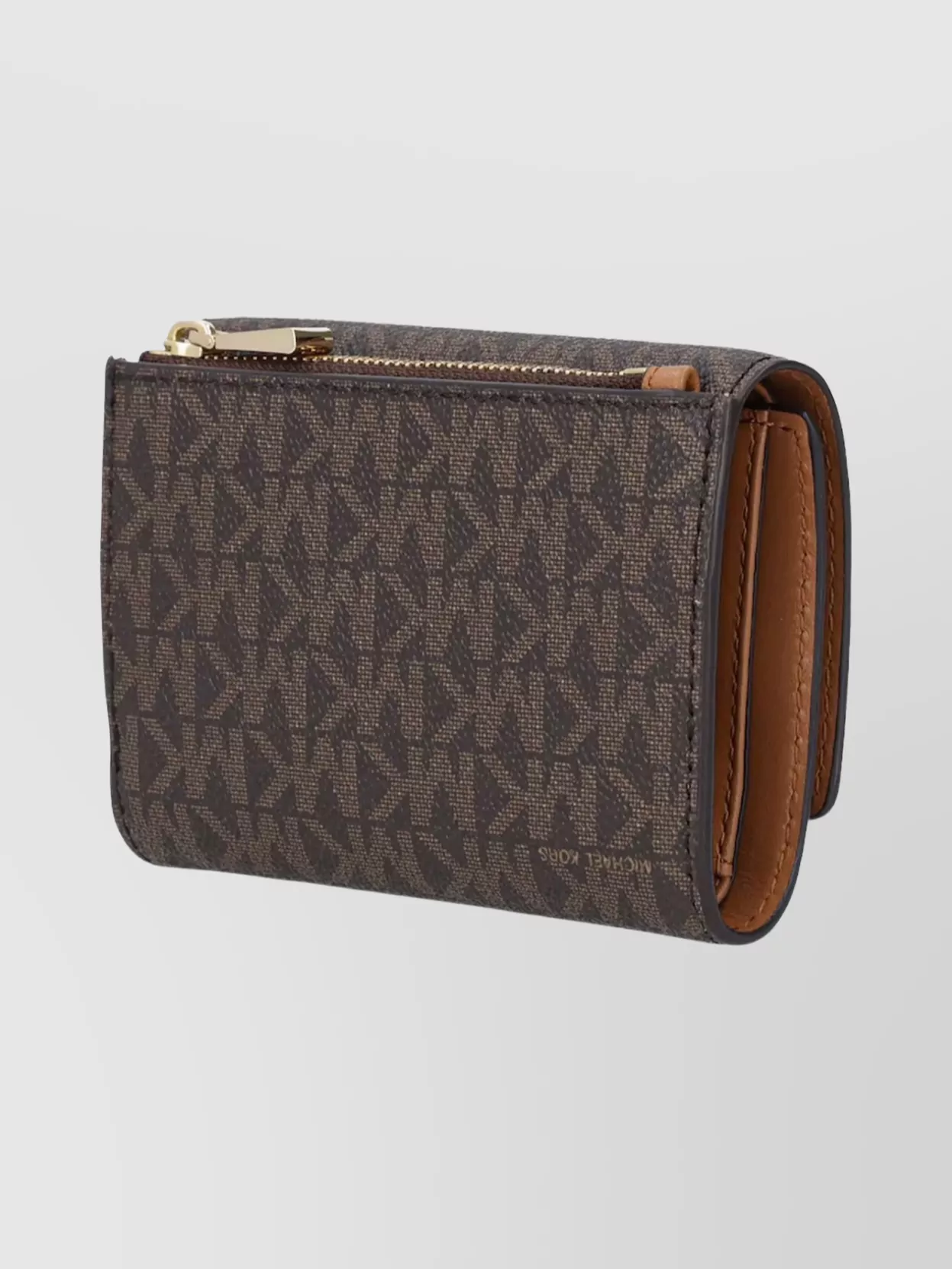 Michael Kors Logo Pattern Wallet With Card Slots And Zip In Brown