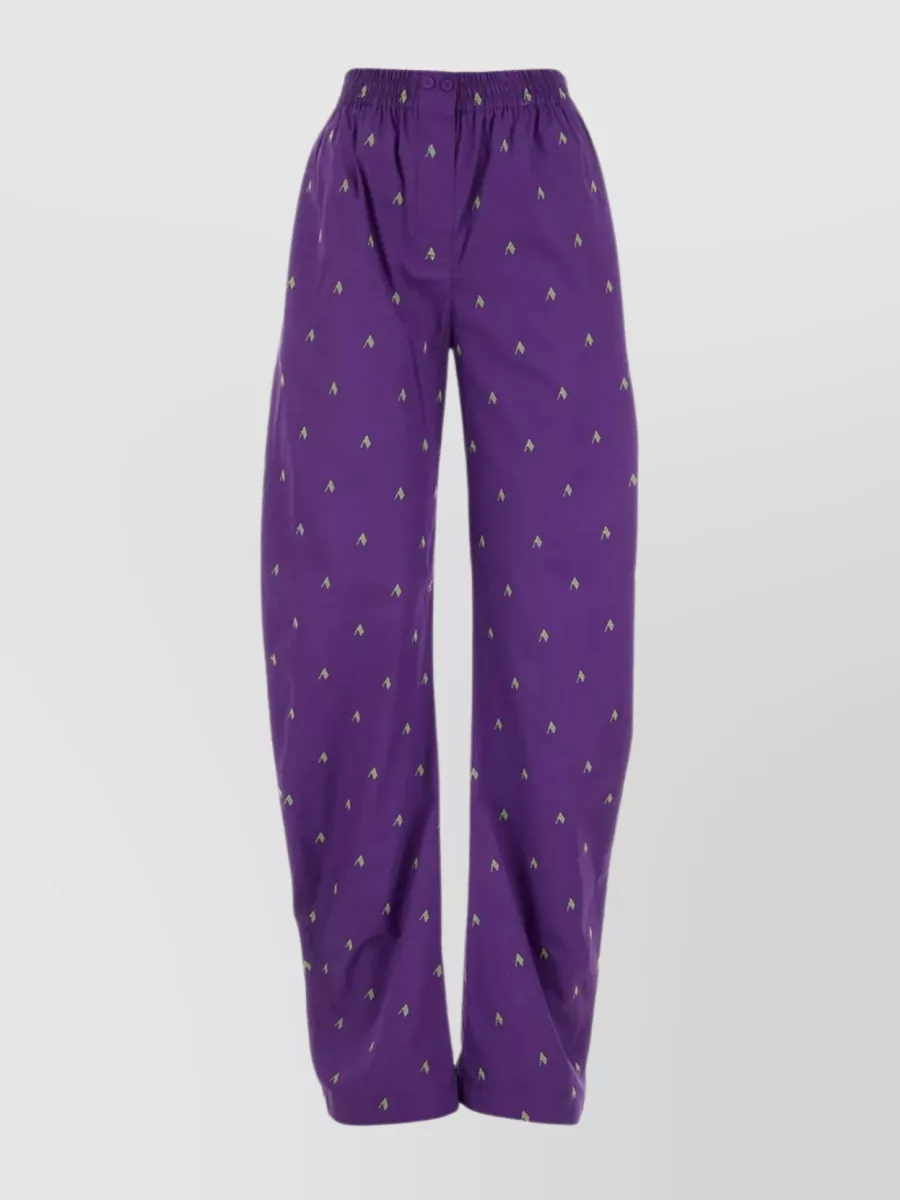 Shop Attico Cotton Pant With Elasticated Waistband And Relaxed Fit In Purple