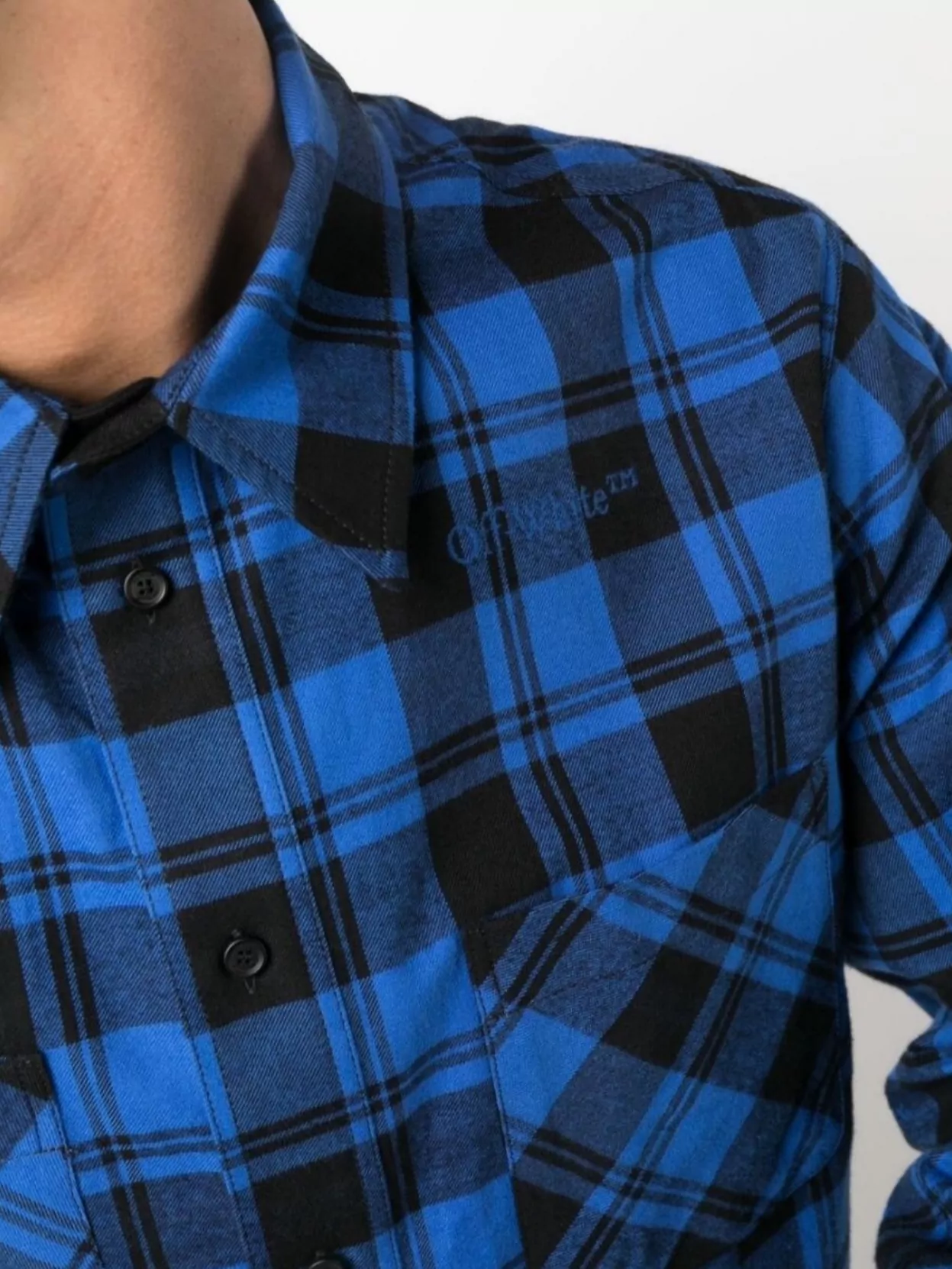 Off-White Plaid Spread Collar Shirt