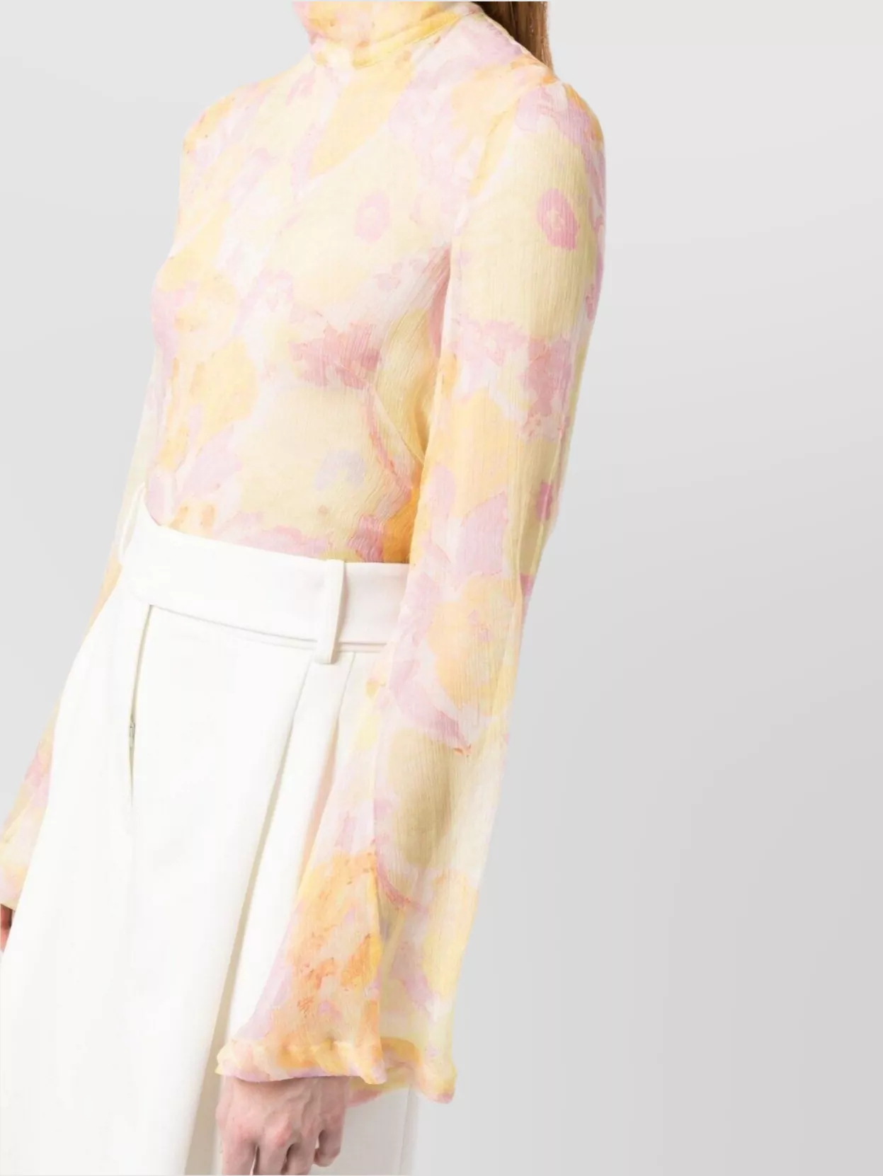 Dries Van Noten Floral Sheer Long Sleeve High Neck Top