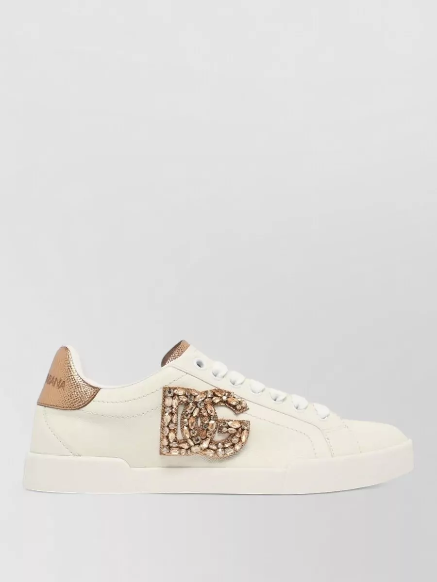 Dolce&Gabbana Leather Crystal-Embellished Low-Top Sneakers